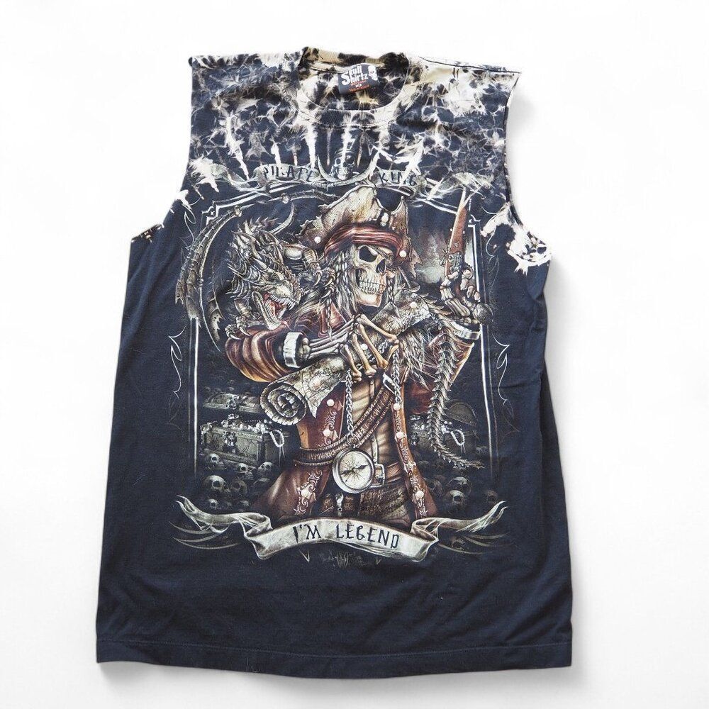Skull Shirtz Pirate King I'm Legend Cut Off Sleeve Double Sided T-Shirt Men's M
